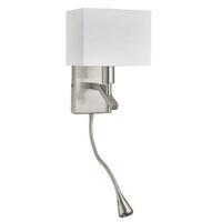 Searchlight 6104SS 2 Light Wall Light With Flexible LED Arm - Satin Silver & Rectangular White Shade