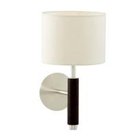 Searchlight 6038-1BK 1 Light Wall Light In Chrome And Walnut With Round White Fabric Shade