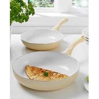 Set 2 Ceramic Fry Pans Cream