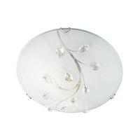 Searchlight 2140-30 Round Frosted Glass Flush Ceiling Light With Crystal Leaf Decoration -Dia: 300mm