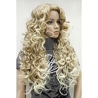 Sexy Strawberry Blonde Mix Highlight Tip Curly Long Synthetic Hair Full Women\'s Daily Wig
