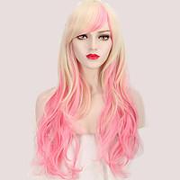 Sexy Fashion Cosplay Party Wig Charming Pink Mix Blonde Beautiful Long 28 Inch Wave Wig for Europe and American Women