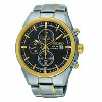 seiko solar titanium mens chronograph black dial two tone bracelet wat ...