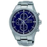 Seiko Solar Titanium men\'s chronograph blue dial bracelet watch