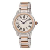 Seiko ladies\' silver dial rose gold-plated and stainless steel quartz bracelet watch