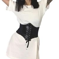 Sexy Women Corset Belt PU Leather Lace Up Bandage Elastic Cincher Wide Waistband Waist Strap Black