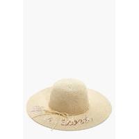 Sequin Slogan Straw Hat - natural