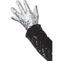 Sequin - Silver Lycra Satin & Sequin Gloves For Fancy Dress Costumes Accessory