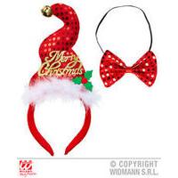 Sequin Mini Santa Hat With Jingle Bell & Bow Tie