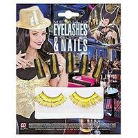 Set Of Gold Eyelashes & 10 Glitter Nails Make Up Cosmetics Accessory For