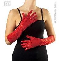 Sequin 41cm Blk/red/white/blue Lycra Satin & Sequin Gloves For Fancy Dress