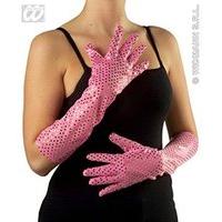 Sequin 41cm Turq/ppl/pink/grn Lycra Satin & Sequin Gloves For Fancy Dress