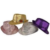 Sequin Trilby Gangster Hats - Assorted Colours - One Hat Per Order