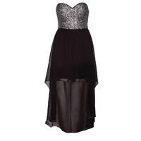 sequin bust dip hem bandeau dress