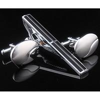 Set of 3 Silver Oval Cufflinks Tie Stickpin Jewelry Box Packaging(Random Stickpin) Christmas Gifts