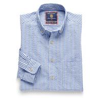 Seersucker Long And Short Sleeve Blue Stripe Cotton Shirt