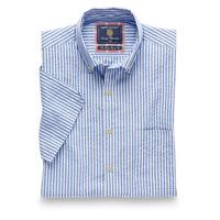 Seersucker Short Sleeve Blue Stripe Cotton Shirt