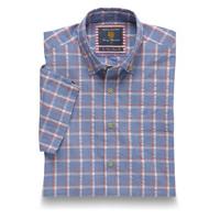 Seersucker Short Sleeve Navy, Red And White Check Cotton Shirt