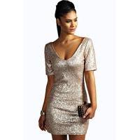 sequin short sleeve bodycon dress gold