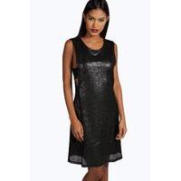 Sequin Tabard Shift Dress - black