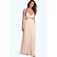 Sequin Panel Mesh Maxi Dress - blush