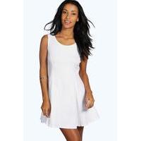 seam detail skater dress white