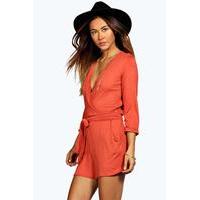 Self Belt Relaxed Fit Playsuit - rust