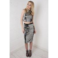 Sequin Midi Skirt in Silver