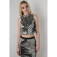 Sequin Cropped Top in Silver