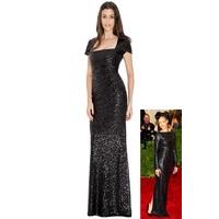 Sequin Portrait Neckline Maxi Dress - BLACK