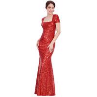 Sequin Portrait Neckline Maxi Dress - RED