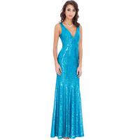 Sequined Low V Neck Maxi Dress - Turquoise