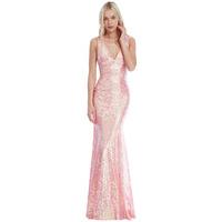 Sequined Low V Neck Maxi Dress - PEACH