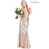 Sequined Low V Neck Maxi Dress - CHAMPAGNE