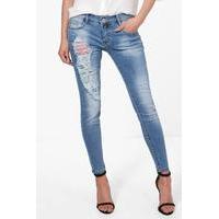 sequin distressed skinny jeans blue