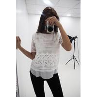 Serenity crochet floral chiffon hem blouse