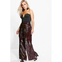 sequin wide leg trouser wine