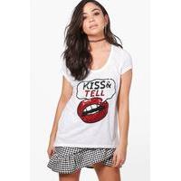 Sequin Kiss & Tell Tee - white