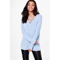 Seline Silky Strappy Neck Top - bluebell