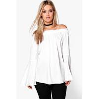 Selena Woven Frill Off The Shoulder Top - ivory