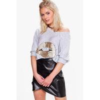 Sequin Lip Jumper - grey