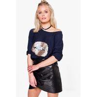 Sequin Lip Jumper - blue