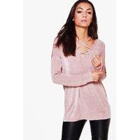 seline silky strappy neck top pink