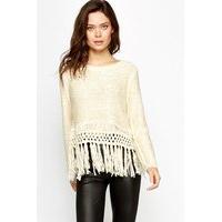 sequin crochet tassel hem jumper