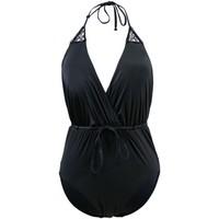 Seafolly Black Deep V Swimwear Flower Festival women\'s Swimsuits in black