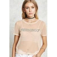 Sequined Feminist Mesh Top