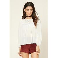 semi sheer crochet panel top