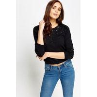 Sequin Trim Button Front Cardigan