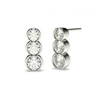 semi bezel setting round diamond journey earrings