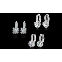Set of 3 18K White Gold-Plated Earrings with Swarovski Elements